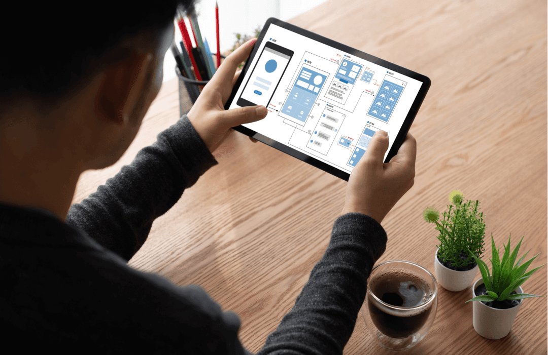 Tablet displaying enterprise productivity interface