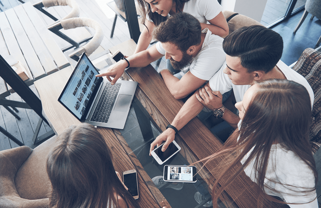 Young group of people with gadgets and laptop